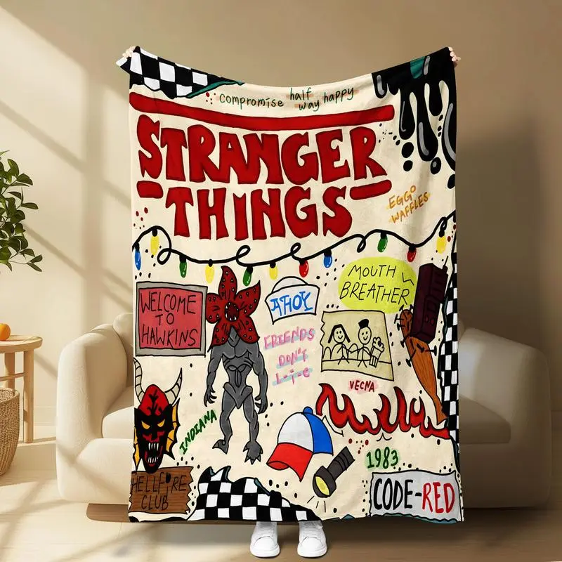 Stranger Things Season 5 Cozy Flannel Throw Blanket, Iconic Characters & Demogorgon Collage Art, Soft Warm, Ideal Gift for Netflix Fans, Throw Blankets
