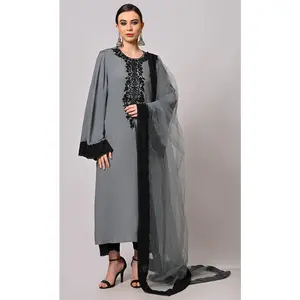 Artistry in Sequins: Hand Embroidered Grey Salwar Kameez Set