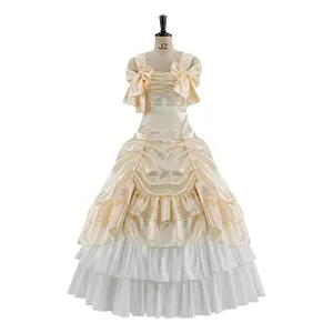 Vintage Victorian Champagne Golden Evening Dress Renaissance Pleated Ruffle Costume Gothic Lolita Ball Gown Dress