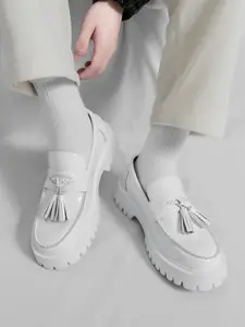 Men's Tassel Thick Sole Business Casual Loafers, Glossy Leather, High-End Gentleman Style, Youthful Trendy Shoes, Slip On Shoes, Low Top Loafers