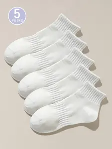 Women's 5 Pairs Solid Ankle Socks, Low Cut Comfy Breathable Socks for Women, Multipack Simple Basic Socks for Daily Wear