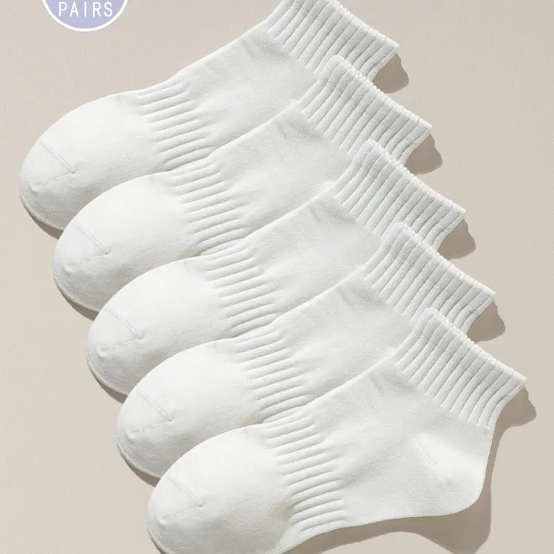 Women's 5 Pairs Solid, Low Cut Comfy Breathable Knitted Socks for Women, Multipack Simple Basic Socks for Daily Wear