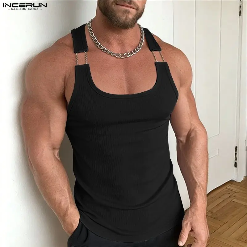 INCERUN Men's Ribbed Knit Sleeveless Buttoned Vest - Fitted, Lightweight, Ribbed Low-Cut Basic Top with Quality Fabric for Spring/Summer Menswear, Buttoned Vest Vests, Fitted Vests