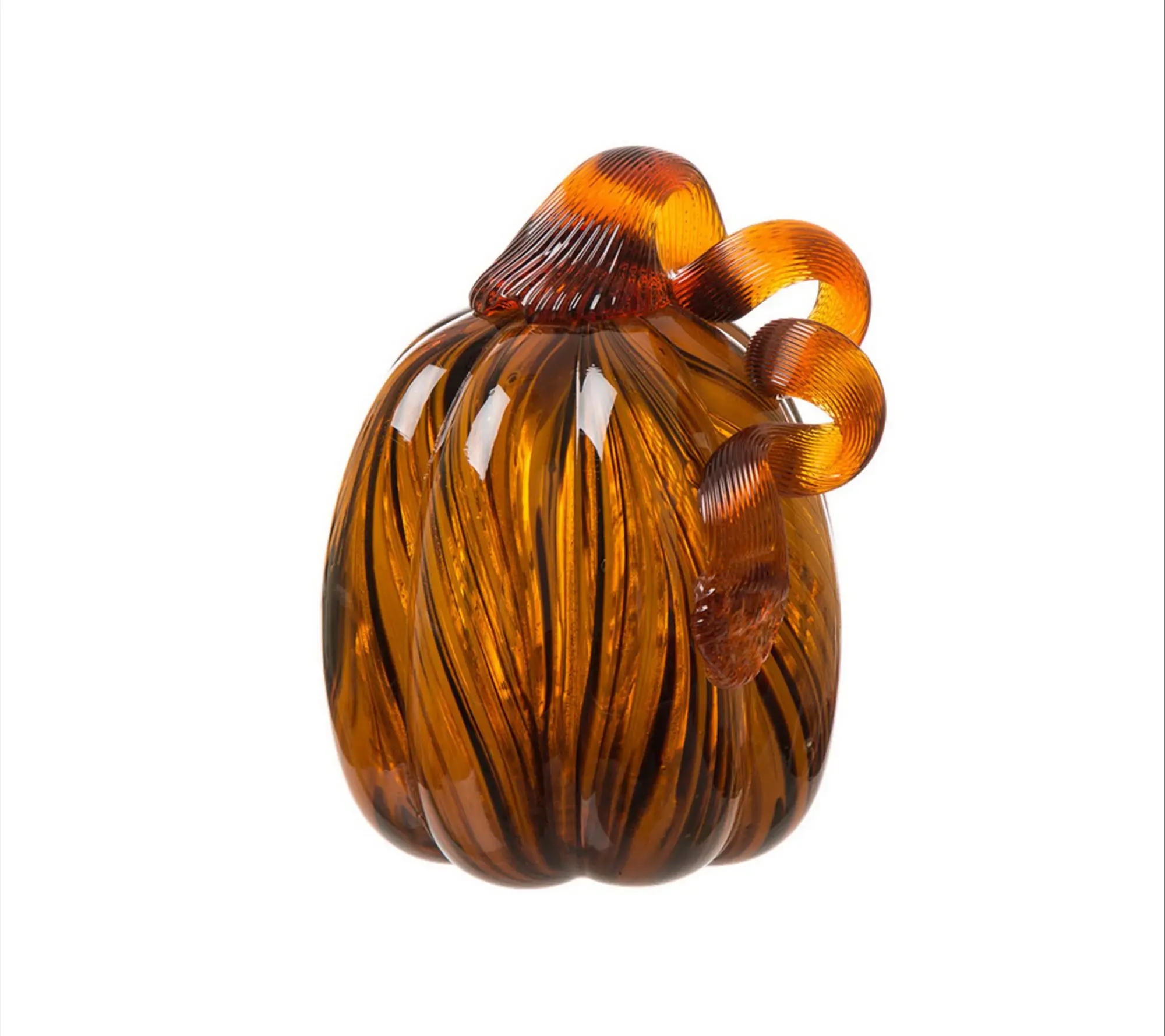 Glitzhome Striped Glass Indoor Decorative FallPumpkin W/ Stem