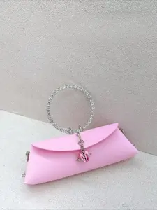 Women's Elegant Rhinestone Decorated Handbag, Fashionable Solid Color Shoulder Bag for Daily Used, Casual Trendy Versatile High-quality Daily Commuting Bag, Casual Trendy Purses