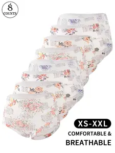 【Soft and Breathable】Women's underwear 8 pieces Pure cotton crotch antibacterial crotch Modal seamless mid-rise underwear Floral lace pattern Breathable Panties Soft Fit Panty Soft Comfy Panties A must-have for daily comfort