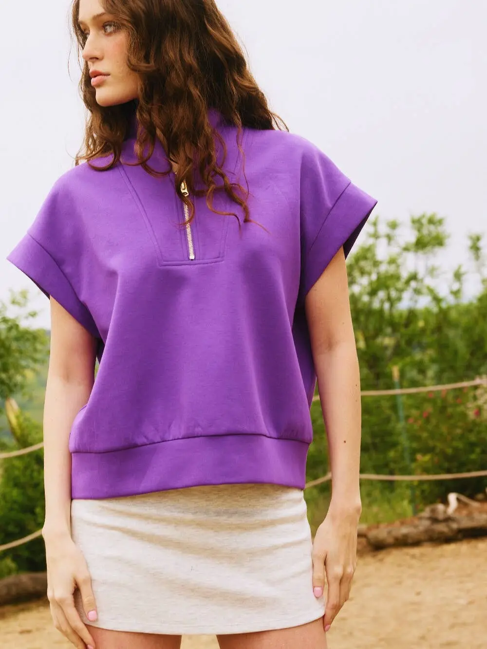 Short Sleeve Half Zip-Up Scuba Sweatshirts