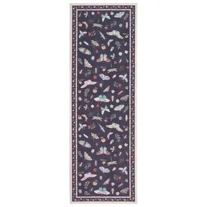 2 x 6 ft Polyester Black Rectangular Hallway Entryway Bathroom Kitchen Summer Theme Modern Machine Washable Runner Rug-B