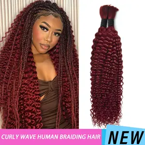 Human Braiding Hair for Boho Braids 99J Curly Human Hair for Boho Braids 2 Bundles 100g Boho Hair for Boho Knotless Braids