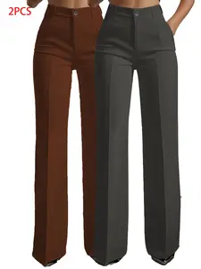 2pcs Women's High Waist Straight Leg Suit Pants, New Arrival, Simple Design, Flowy Fabric, Elegant Office Wear, Comfortable Daily Style