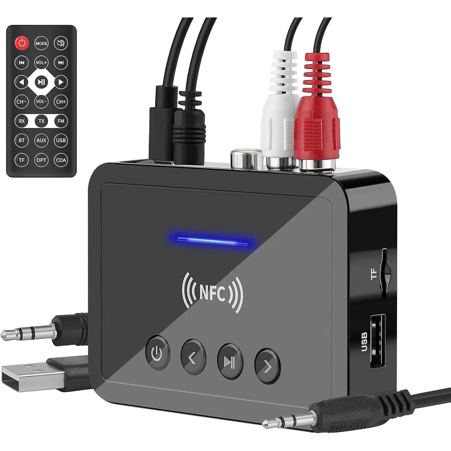 3-in-1 Bluetooth 5.0 Transmitter Receiver Adapter with 3.5mm AUX, RCA, Optical, USB Interfaces, Signal Amplifier, HD Display, HiFi Stereo Music, FCC M6 Model (FCC Pass 2A4RO-M6), Multiple Interfaces
