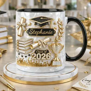 Custom Name Graduation Mug 2D Printed 3D Effect Coffee Cup, Personalized Class of 2026 Ceramic Keepsake for Students Graduates, Meaningful Gift for Daughter from Mom Dad, Unique Graduation Present Idea for Her Celebration