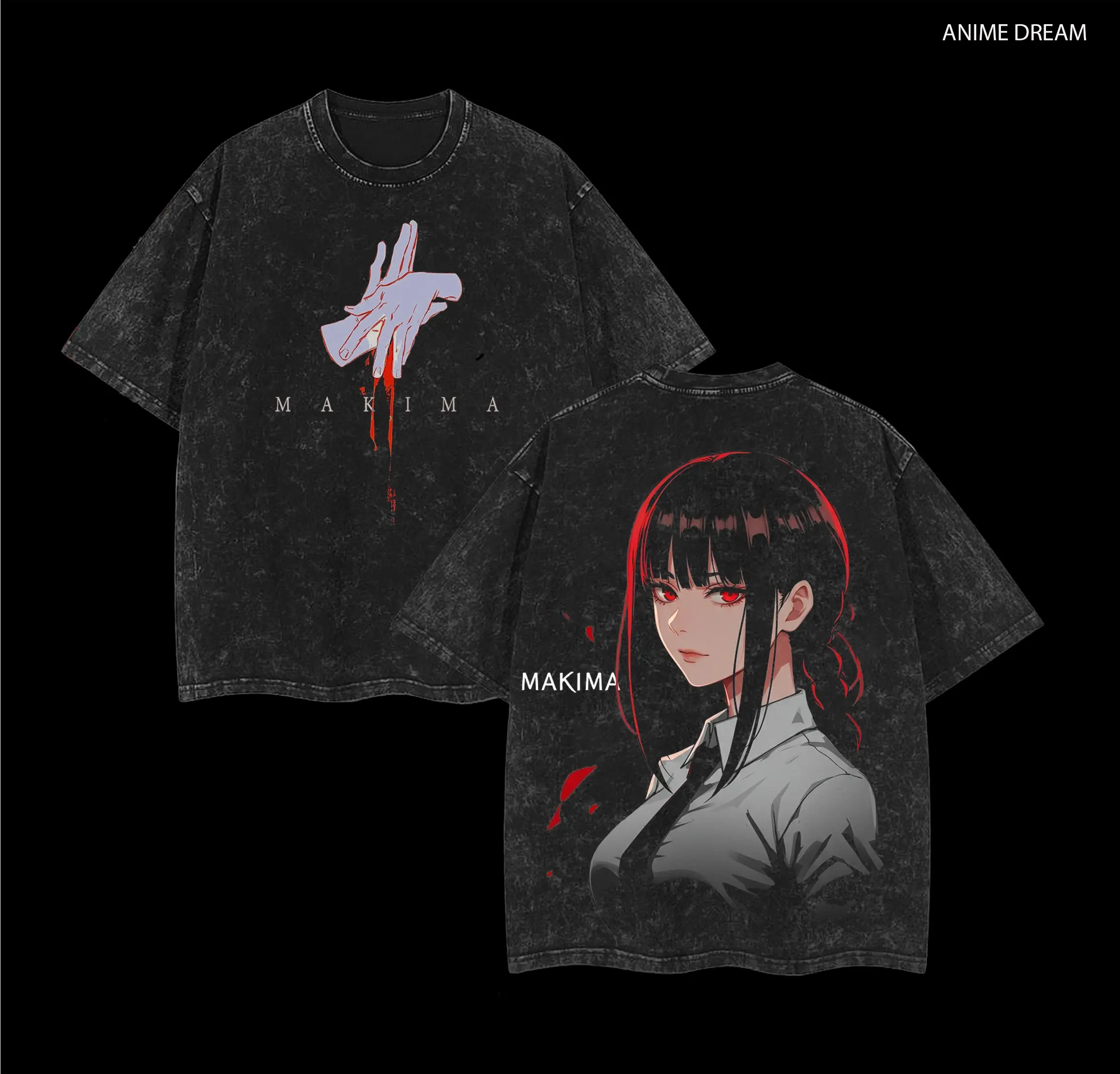 Collection Chainsaw Man Anime Double Printed Vintage Washed Tee Unisex Oversize Heavyweight Cotton T-shirt for Anime Fans and Lovers