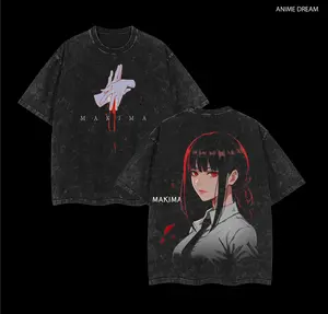 Collection Chainsaw Man Anime Double Printed Vintage Washed Tee Unisex Oversize Heavyweight Cotton T-shirt for Anime Fans and Lovers