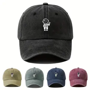Unisex Vintage Washed Baseball Cap - 1pc Astronaut Print Solar Shading Hat for Outdoor Sports, Golf
