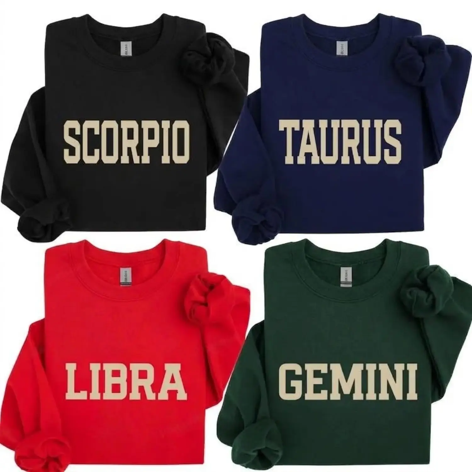 [Made in USA] Full 12 Zodiac Sweatshirt, Scorpio Taurus Libra Gemini Zodiac Sweatshirt, Bold Letter Astrology Sign Graphic Crewneck, Minimalist Horoscope Shirt, Unisex Casual Everyday Wear, Birthday Gift for Zodiac Lovers, Star Sign Apparel