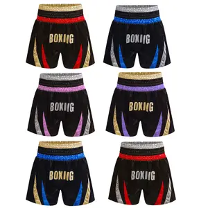 easyforever Kids Boys Muay Thai Kickboxing Shorts Color Block Athletic Boxer Competition Outfit Boxing Trunks