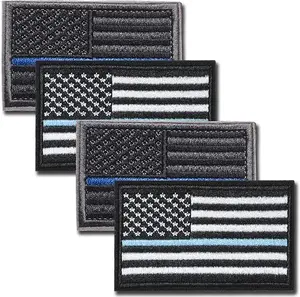 4PCS American Flag Patches Set, Tactical US Flag Patches Full Embroidery Military Patch for Caps Bags Vests Military Uniforms, White and gray