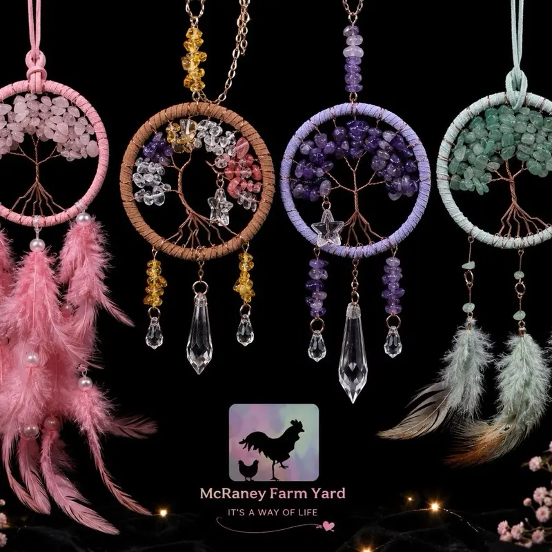 Crystal Dream Catchers, Handmade Feather Wall Hanging Decor for Bedroom, Living Room