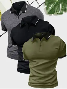 Men's Contrast Binding Polo Shirt, Regular Fit Short Sleeve Collar Button Front Tee, Summer Outfits 2024, Summer Golf Shirts, Men's Clothes, Athletic Polo