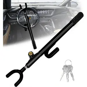 Steering Wheel Lock Heavy Duty Anti-Theft Car Device Adjustable Length Locking with 3 Keys Universal Fit for Cars Trucks Vans SUVs Black