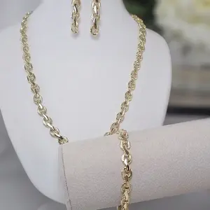 14k Gold Plated Women's Set Elegant 18 Inches Necklace Earrings and Bracelets Classic Chain Design