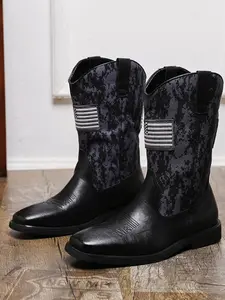 Men's Fashion Camo Print Patched Design Boots, Casual Comfortable Mid-calf Boots for Daily Wear, Fashion Shoes for Party, Daily Clothing Decor, Casual Outdoor Boot