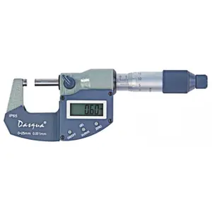 Dasqua IP65 Water-Dust Resistant Electronic Micrometer, 0-1"/0-25mm Range, 3V Power, Carbide-Tipped, Extra Large Characters LCD