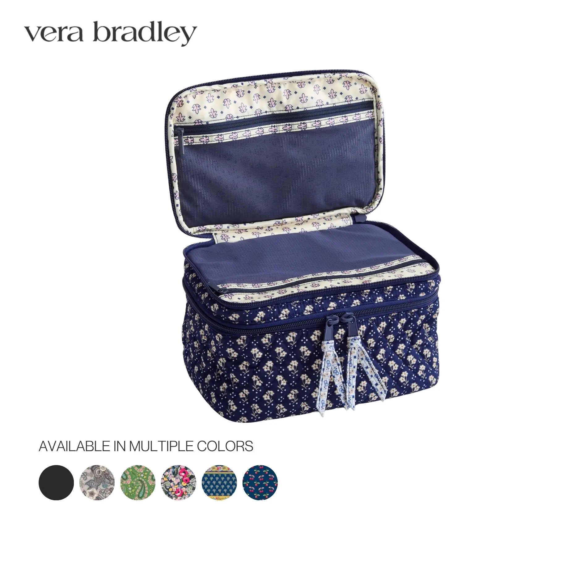 Vera Bradley Brush Up Cosmetic Case with 2 Compartments and 8 Brush Loops