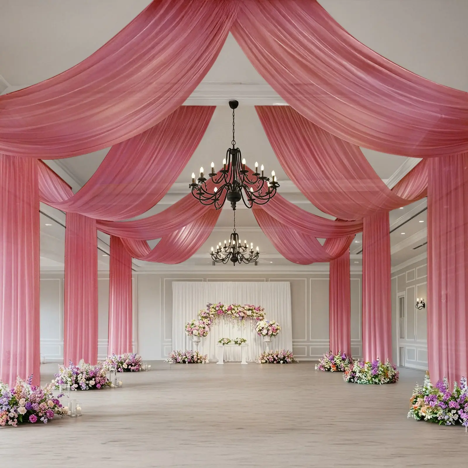 Sheer Wedding Arch Drape - 5ftx32ft Mauve Cinnamon Rose Wed Backdrop Fabric, Arch Backdrop Banners & Ceiling Drapes for Party Decor Design, Event Decor & Home Supplies
