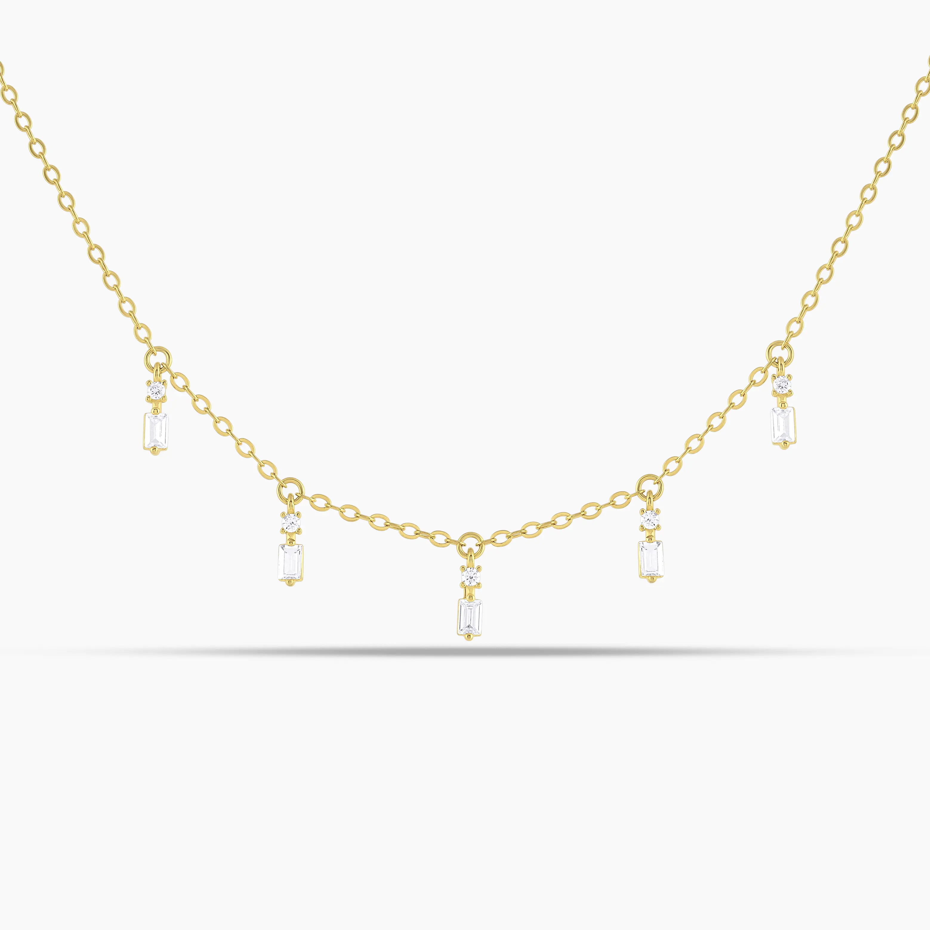Swagy Chic Gold Choker Necklace for Women, Minimalist Baguette Cut Point Dangle Jewelry for Layering or Daily Wear