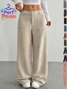 Women's Casual Wide Leg Pants with Pockets, Loose-Fitting Long Trousers for Daily Wear, Comfortable Fashion Bottoms for All Seasons