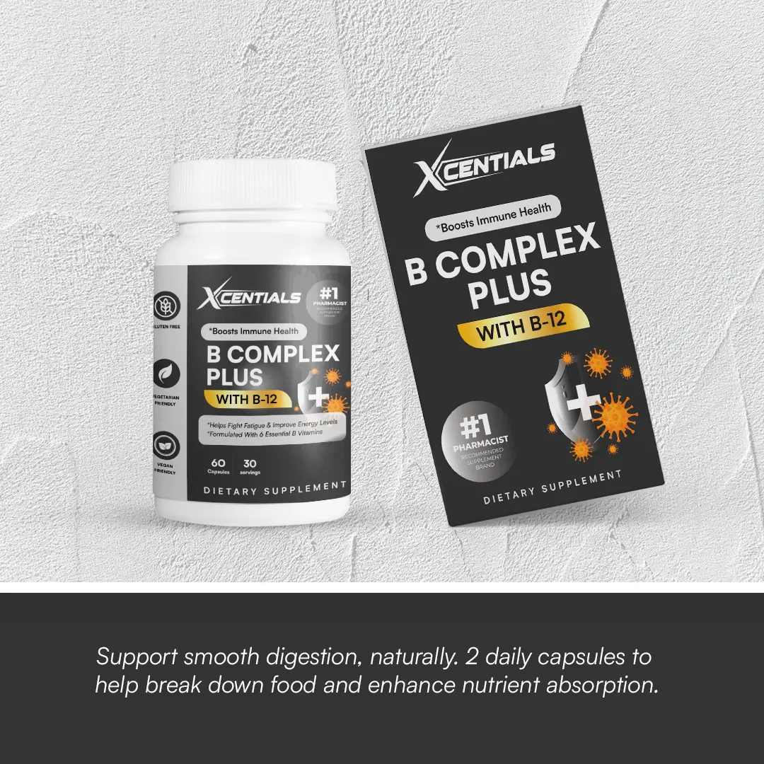 Xcentials B-12 Complex - 60 Capsules, 30 Servings, Gluten-Free, Vegan, Boosts Energy & Immune Health, Essential B Vitamins