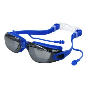 Milo – Adult Swim Goggles with Mirror Lenses, Earplugs & Adjustable Bridge | Blue & Black