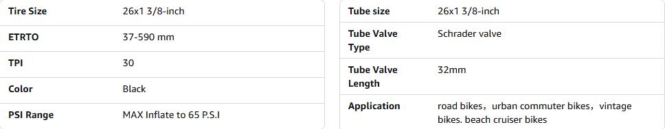 Hycline 26X1 3/8 Bike Tire Set: 2-Pack (37-590) Folding High-Density Bicycle Tires with Schrader Tubes & Tire Levers – Fits Vintage 26×1 3/8 City/Commuter Bikes