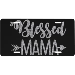 Blessed Mama Christian Front License Plate 6x12 – Religious Faith Aluminum Vanity Tag for Car Truck SUV with 4 Holes – Gift for Christian Women Moms