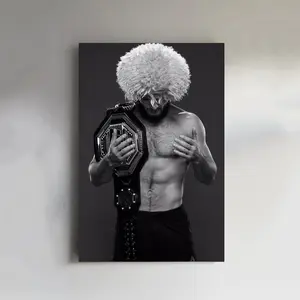 1pc Frameless Khabib Vintage Canvas Poster, 12x18inch - MMA Fighters Wall Art, Iconic MMA Scene with Wrestlers, Ideal for Bar, Lounge, for Man Cave Decor for History Enthusiasts, Wrestling Room Decor | Historical Scene Decor | Textured Canvas Art