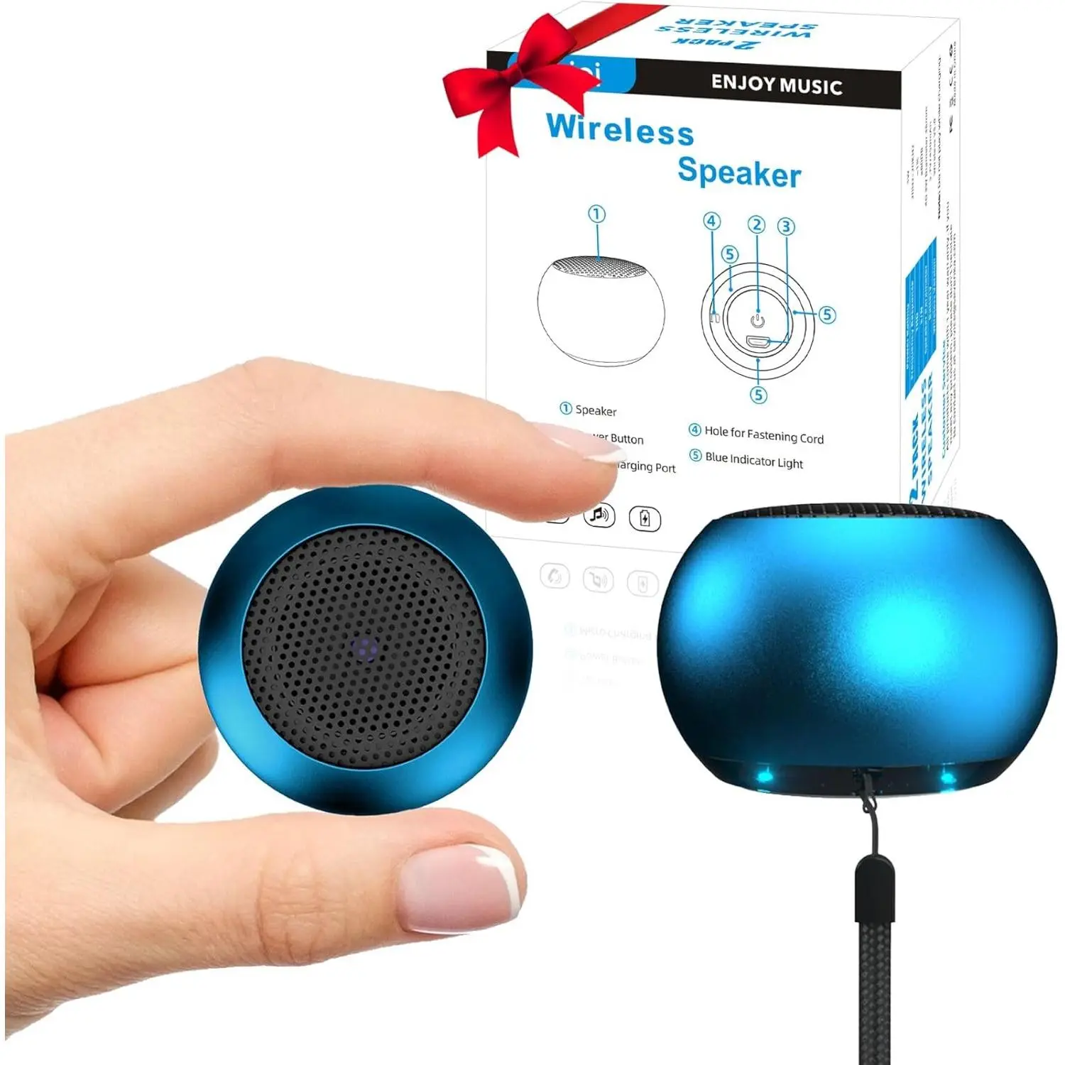 2  Mini Speakers, 3W Small Portable  Speaker with Lanyard, Water Resistant,  Stereo Pairing, Rechargeable Metal Mini Speakers for Phone, Tablet, Built-in Microphone