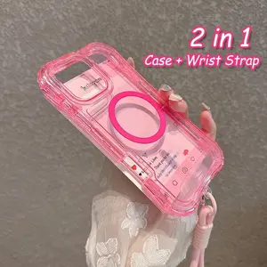 Clear Armor Protective Phone Case Cellphone For iPhone 17 16 AIR 15 14 13 12 11 Pro Max 16 Plus Wireless Charging Magnetic Wrist Strap Bracelet Shockproof Back Cover Accessories Casing Protection