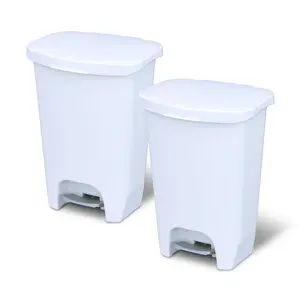 Glad 13 Gal Trash Can with Step Pedal and Odor Protection, White, Pack of 2