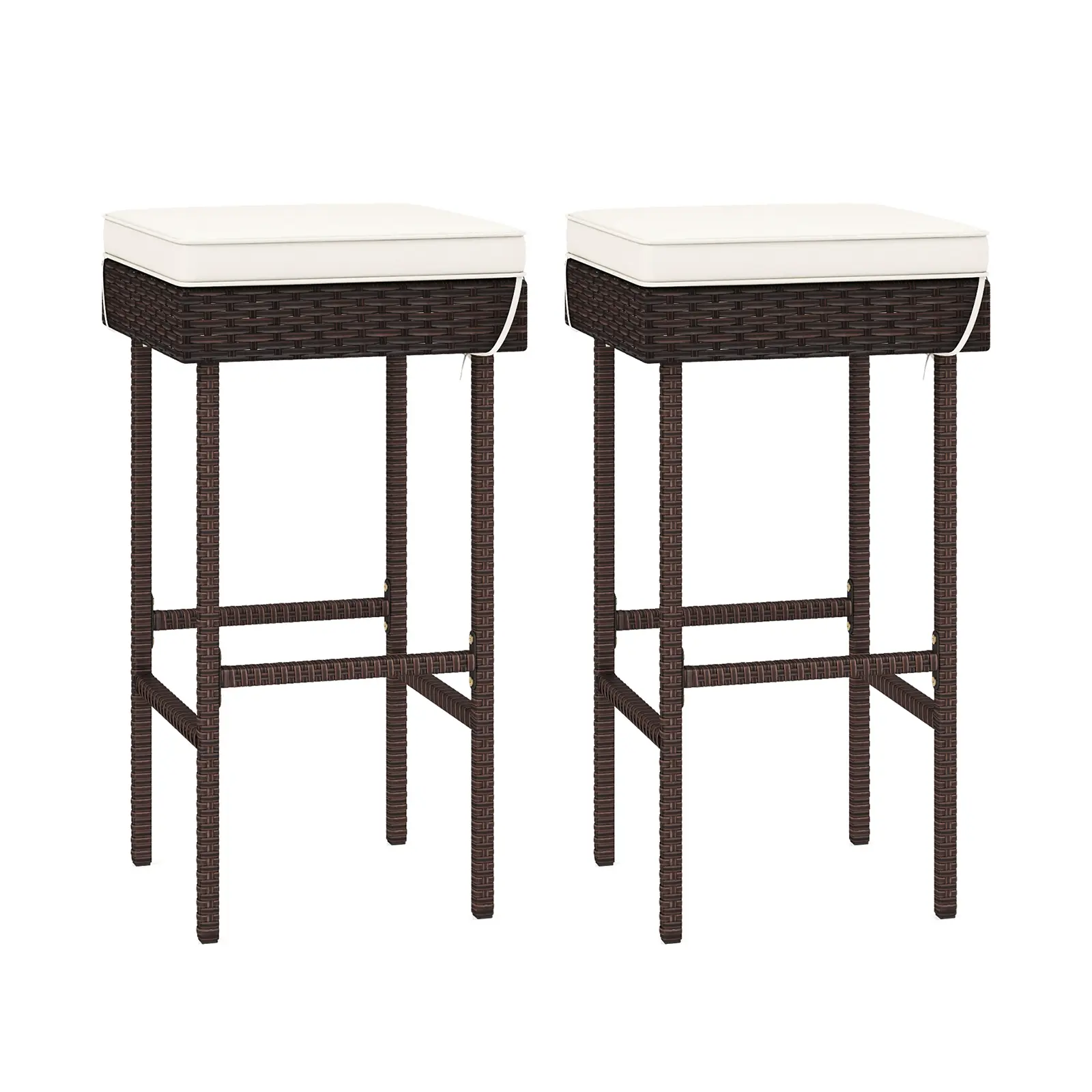 COSTWAY - Patio Rattan Barstools Set of 2/4 with Footrest and Soft Cushions for Backyard Balcony-2 Pieces