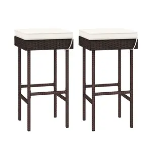 COSTWAY - Patio Rattan Barstools Set of 2/4 with Footrest and Soft Cushions for Backyard Balcony-2 Pieces
