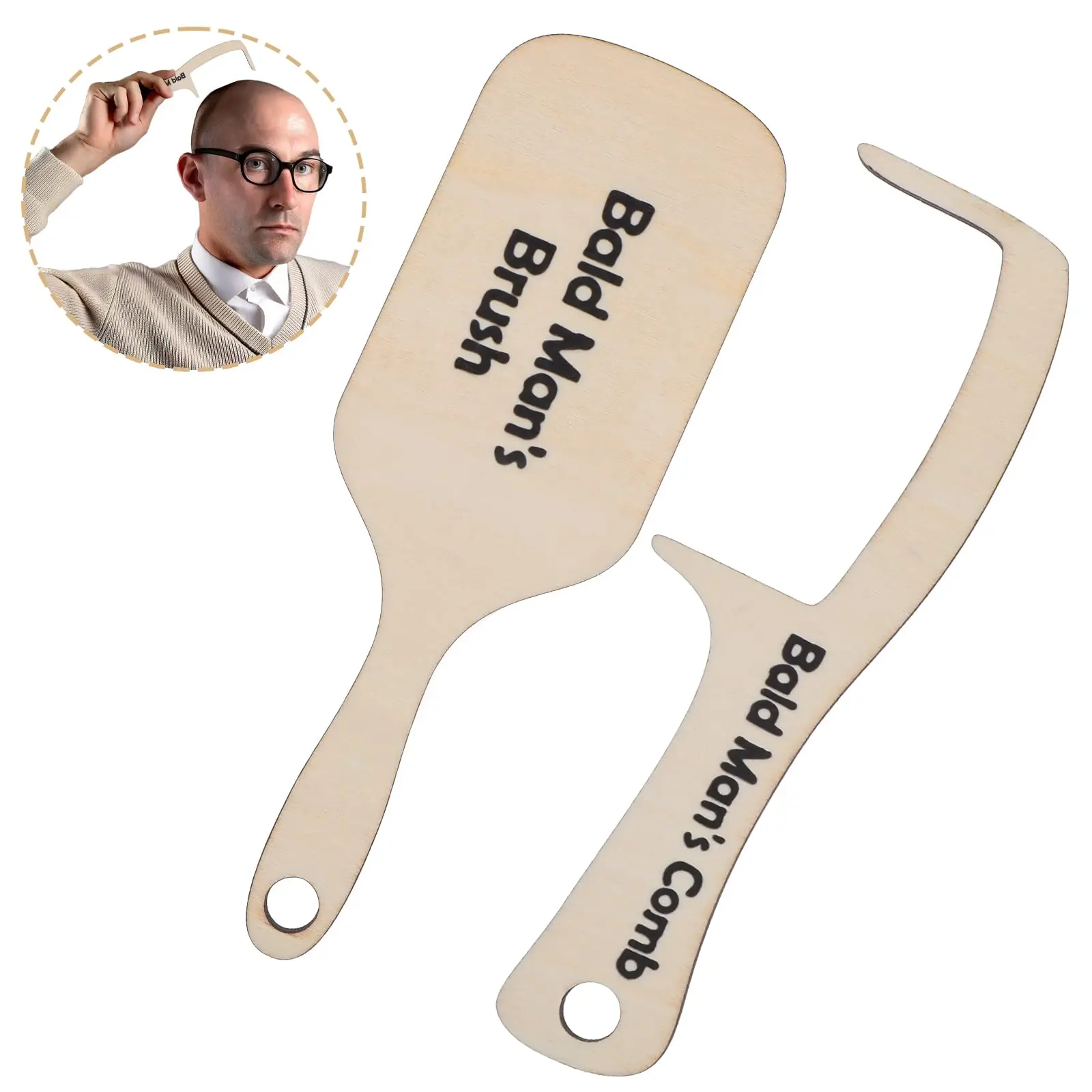 Funny Bald Men Comb Set, Wooden No Hair Brush, Gag Gift for Bald Guys, Creative Hair Styling Tool, Novelty Barber Kit, Hair Styling Combs