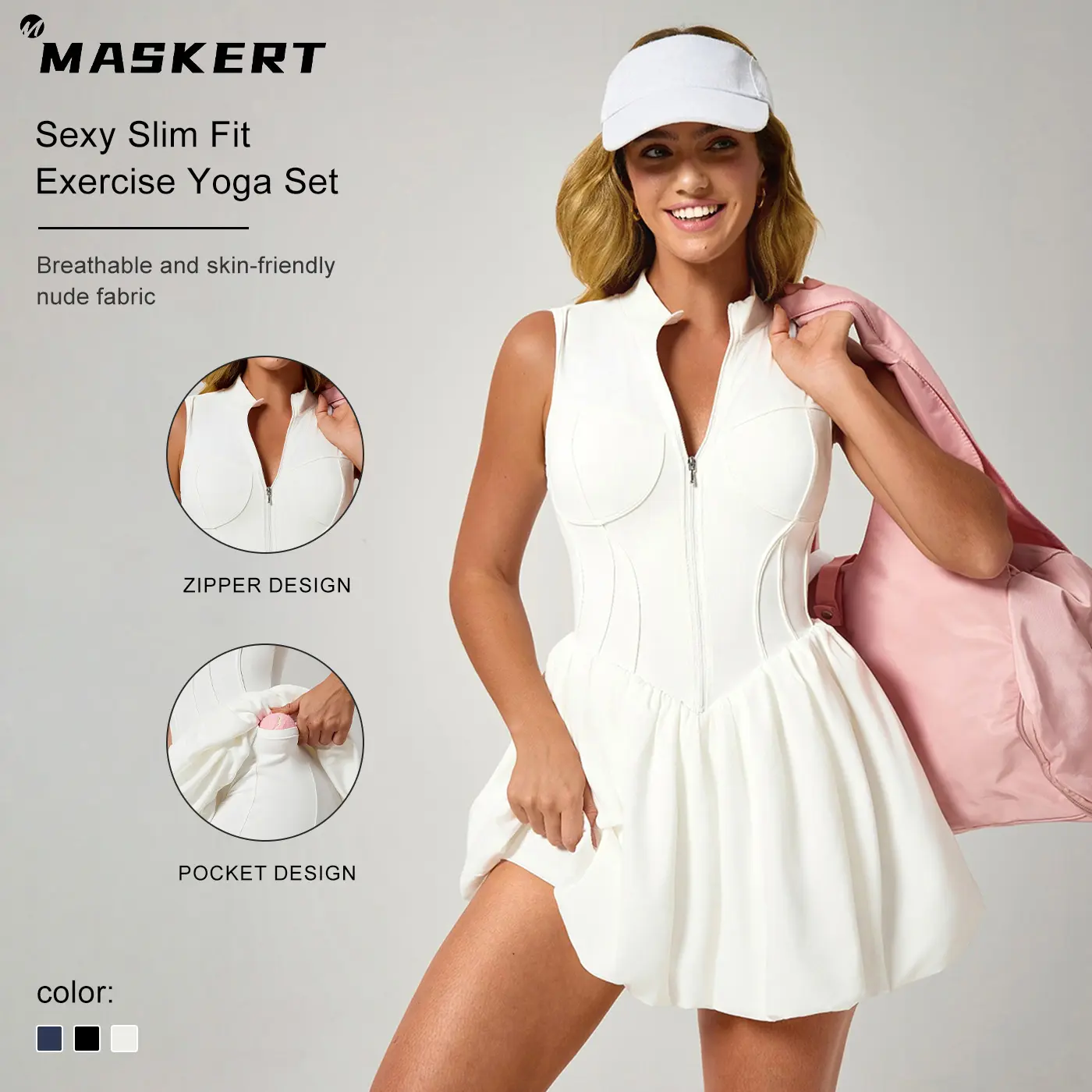 MASKERT Women's High Elasticity Dress Built-in Bra & Pocket Tummy Control Buttery Soft Activewear for Fitness & Commuting tiktokshopbacktoschool