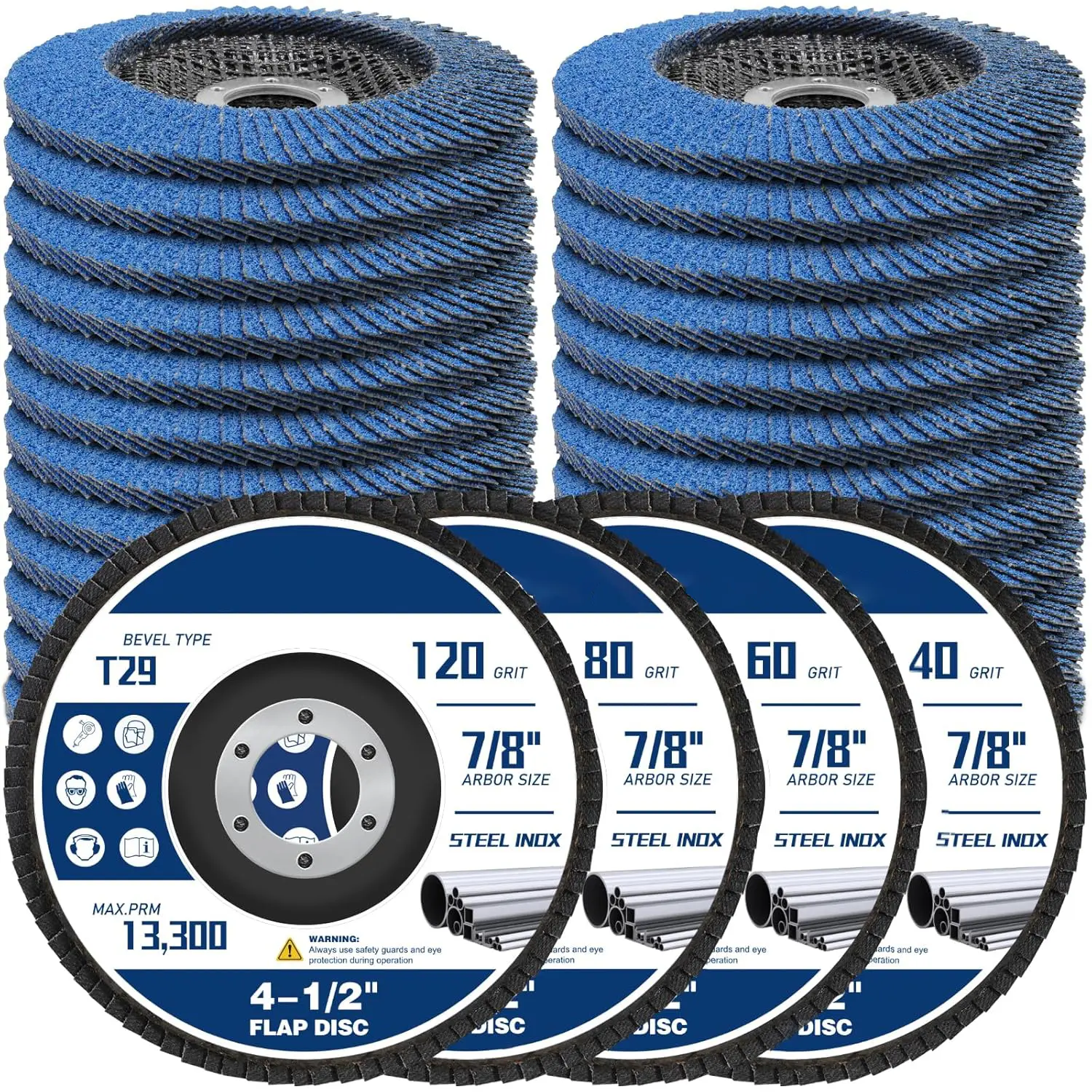 24-Pack 4.5-Inch Type 29 Zirconia Flap Discs for Angle Grinder, Heavy-Duty Grinding Wheels (P40, P60, P80, P120 Grit), Compatible with Metal Drill Bit Segs for Sanding Wood and Metal