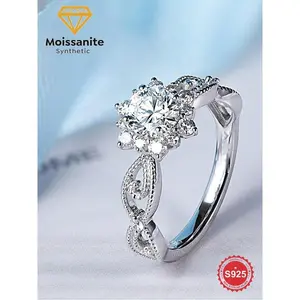 S925 Sterling Silver Eternal Snowflake Design Synthetic Moissanite Engagement Ring, Luxury Shining Ring for Women, Fine Jewelry for Party, Daily Decor