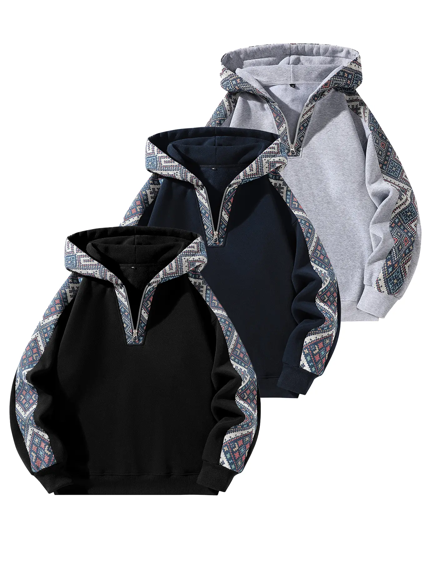 Men's Heavyweight Fleece Hoodie Jacket - Vintage Ethnic Loose-Fit Casual Clothes, Warm Autumn Winter Outerwear, Ideal Gifts for Boyfriends