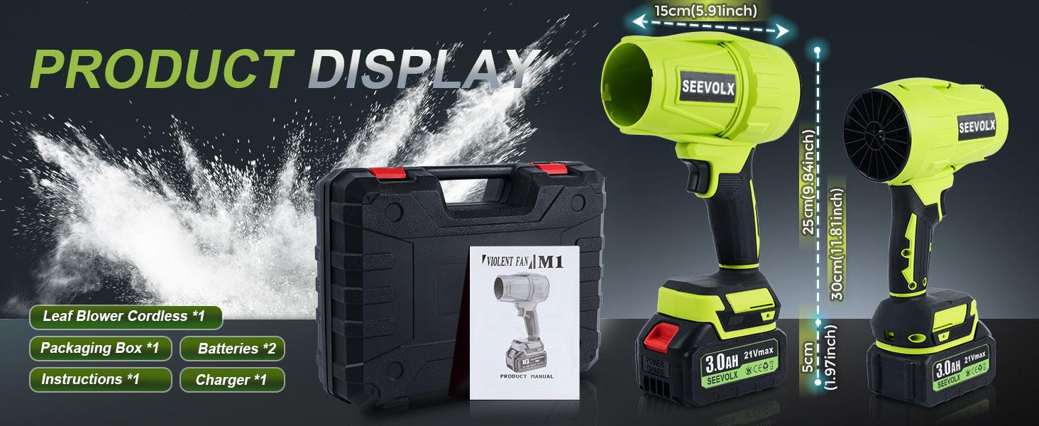 Cheetah 21Vmax Cordless Turbo Jet Blower, Cordless Leaf Blower, Brushless Motor TurboFan with 2 x 3000mAh Batteries & Charger, 3 Nozzles, for Car Drying, Dust Cleaning, Snow Removal