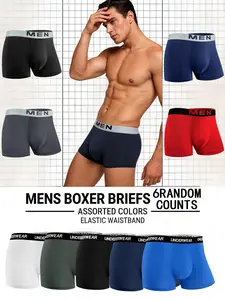 6 pcs men's flat cornered underwear, Stretchy boxer briefs, Lightweight, Suitable for all seasons, at home, Men's four cornered underwear, Undergarments