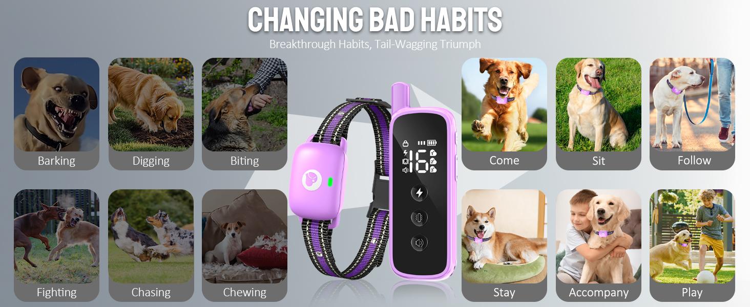 Dog Training Collar IP67 Waterproof Dog Trainer Collars Set with Remote 3 Safe Training Modes, Outdoor Rechargeable Adjustable Strap for 10-120lbs Small Medium Large Dogs